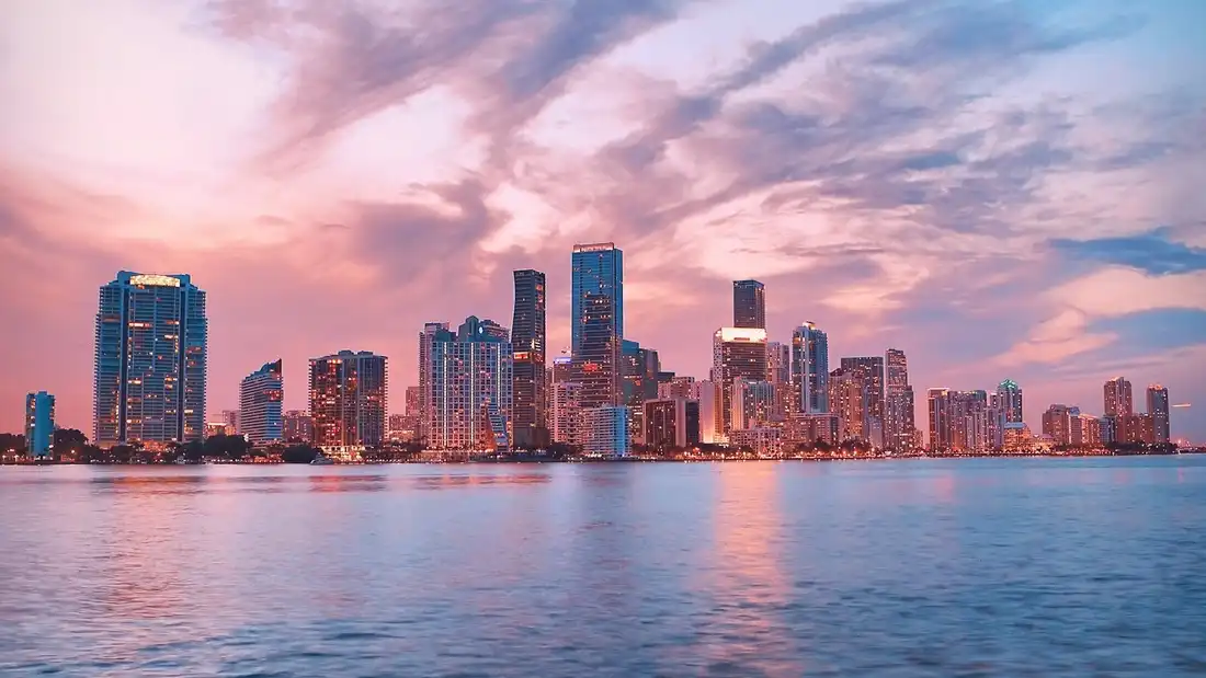 High-rise buildings behind a body of water