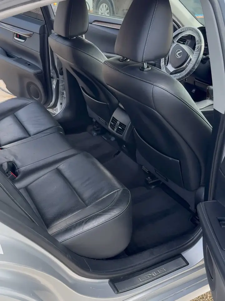 Rear seats, door panel and sill of a silver Lexus after an interior deep clean